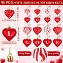 48 Pcs 2 Size 1.8/2.4 inch Valentines Day Heart Ornaments 8 Styles Heart Shaped Hanging Decoration for Tree Red Pink Silver Glitter Romantic Bauble for Wedding Party Supplies (Red)