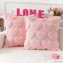 Kevin Textile Heart Love Cute Decorative Throw Pillow Covers 18x18 Inch Set of 2 Soft Faux Fur Pillow Covers for Valentine's Day Gifts Fluffy Plush Pillow Cases for Couch Cushion Livingroom Light Pink