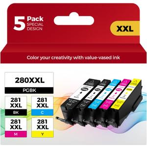 PGI-280XXL/CLI-281XXL Compatible Ink Cartridge Replacement for Canon Ink 280 and 281 Cartridge High Yield Use to PIXMA TR7520 TR8520 TR8500 TR8600 TR8620 TS6120 TS6220 TS9120 (5 Value Pack)