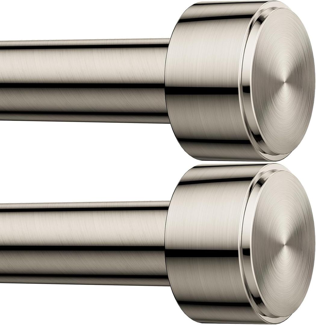 2 Pack Curtain Rods for Windows 32-60 Inch, 1 Inch Adjustable Nickel Curtain Rod Set with Brackets, Easy Install