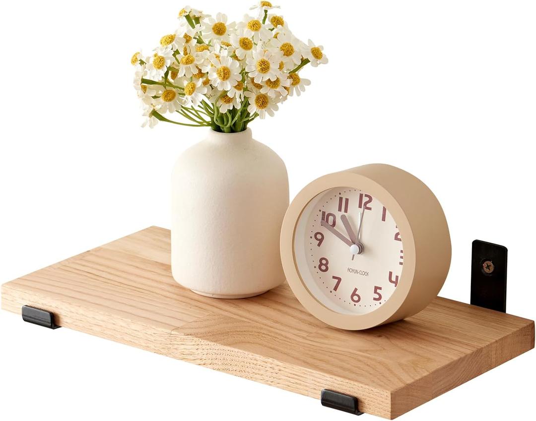 Oak Floating Shelves 12 inches Floating Wood Shelf Wall Mounted with Lip Brackets for Bedroom Living Room Kitchen Bathroom Rustic Wall Storage Shelves (Upgrade Width 6")