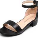 DREAM PAIRS Girls Sandals Low Heel Dress Pump Ankle Strap Interchangeable Bow Flower Wedding Party Shoes SDSD2320K BLACK Size 5 Big Kid