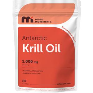 Micro Ingredients Antarctic Krill Oil 1,000 mg Per Serving, 300 Softgels | Omega-3 EPA & DHA with Phospholipids & Natural Astaxanthin | No Fishy Aftertaste | Non-GMO, Third Party Tested