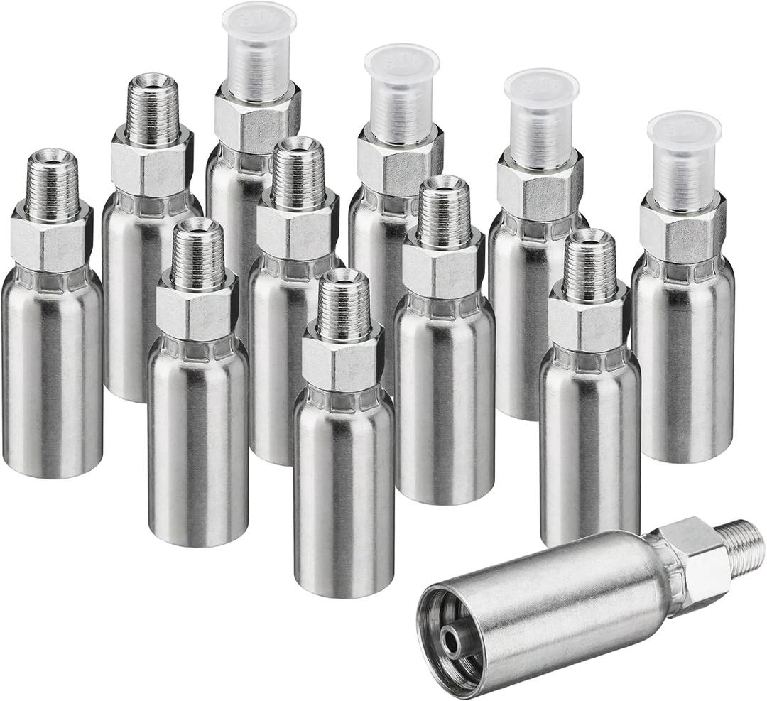 12 Pack 1/8" NPTF Hydraulic Hose Fittings, 1/4" I.D. Hose x 1/8" NPTF Male with Protection Cover Hydraulic Hose End Crimp Fitting Kits