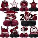 10PCS Graduation Party Decorations Class of 2026 Congrats Grad Table Centerpieces Congratulate Graduation Honeycomb Table Toppers for Graduation Party Supplies(Maroon Black)