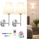 NIORSUN 14.5 inch Battery Operated Wall Sconce Set of 2,Brushed Nickel Rechargeable Wall Lights with 5200mAh Dimmable Bulbs and Remote,9 Colors Wireless Sconces for Bedroom Living Room Decor Missing Remote Control