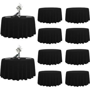 Round Tablecloth,10 Pack 120inch Stain and Wrinkle Resistant Polyester Table Cloth,Decorative Fabric Table Cover for Kitchen,Dinning,Party,Wedding Round(Black)