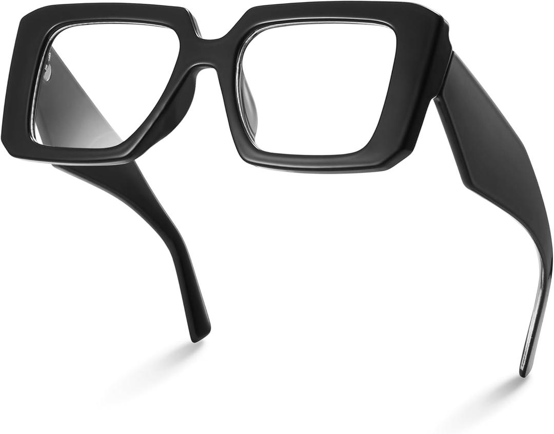 miyya Blue Light Blocking Glasses for Women Fake Glasses Women Oversized Fashion Anti UV Ray-Spring Hinge Glasses, All Black