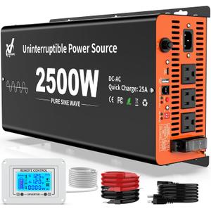 2500 Watt Sump Pump Battery Backup System, Pure Sine Wave Output, Professional Backup System in The Event of a Power Outage, Remote Controller with LCD Screen, Automatic Grid and Battery Switchover