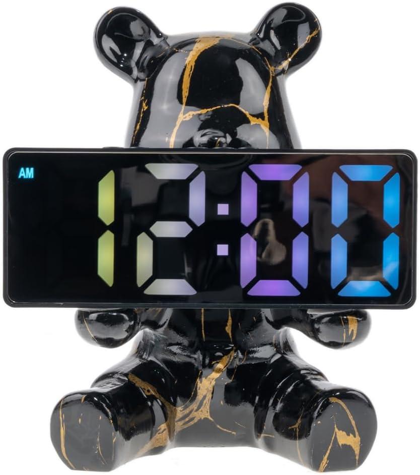 Resin Bear Statue Digital Clock Home Decor, Fluid Bear Tray Sculpture, Graffiti Art Figurine Home Ornament Decoration for Office, Living Room, Bedroom, Book Shelf, TV Cabinet, Desktop (Black)