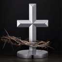 Frienda 12 Pcs Baptism Mini Standing Crosses Metal Crucifix First Communion Table Centerpiece 1.97‘' Cross Bulk Catholic Tabletop for Christian Religious Party Decor Craft Church Prayer Gift(Silver)