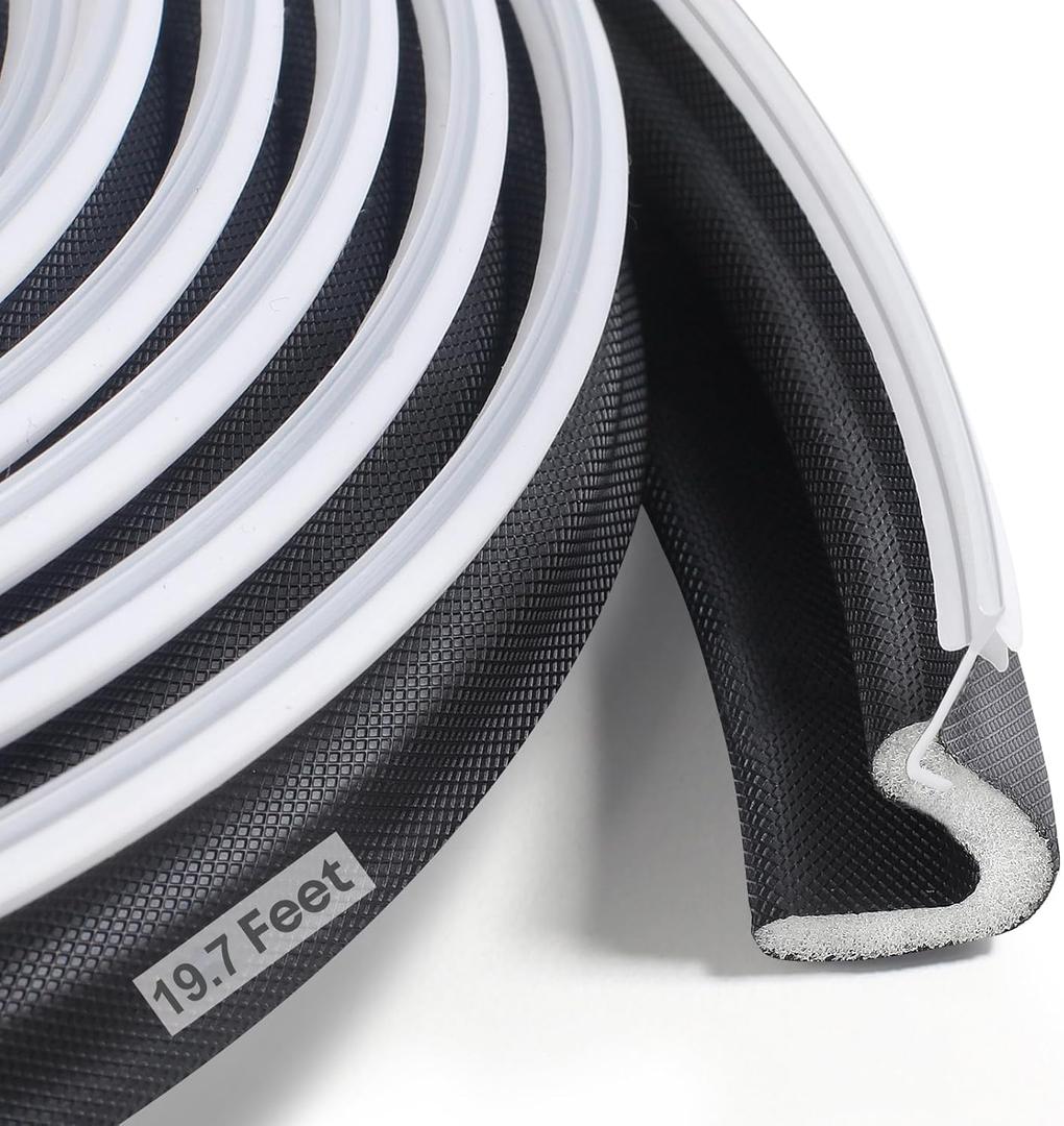 Extra Long Kerf Weather Stripping Door Seal for Large Gaps and Easy Installation (19.7FT, Black)