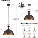 12 Inch Oil Rubbed Bronze Farmhouse Pendant Lights Large Pendant Lights for Kitchen Island Industrial Adjustable Height Vintage Big Dome Hanging Light Fixtures for Barn, Dining Room 2 Packs