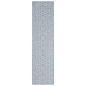 Nicole Miller New York Patio Country Julia Transitional Geometric Indoor/Outdoor Runner Area Rug, Blue/Grey, 1'9"x7'2"