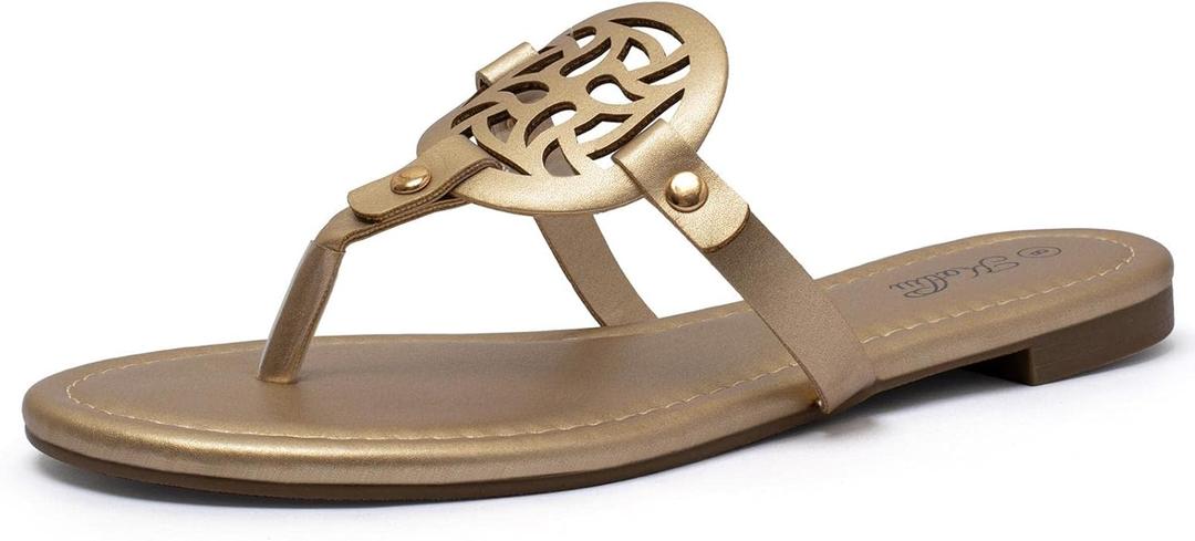 katliu Women's Flat Sandals Flip Flop Sandals Comfortable Dressy Thong Sandals (9, Gold)