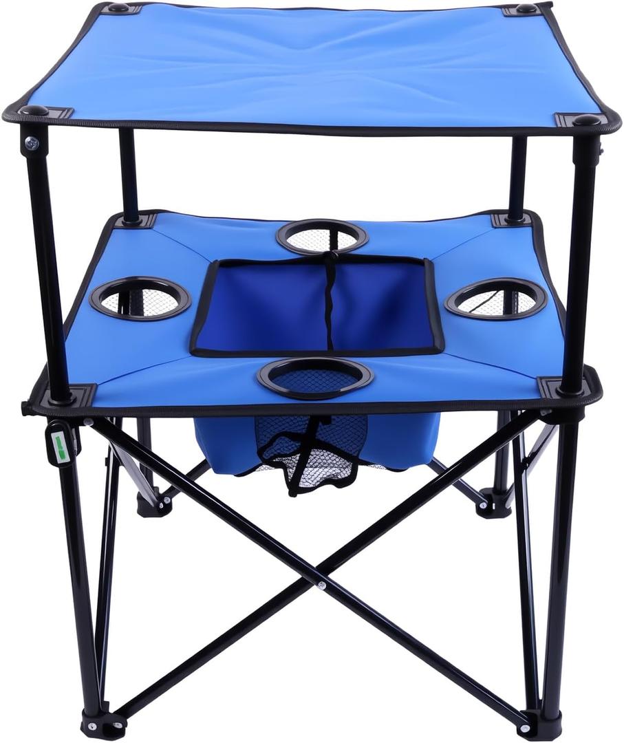 Portable Folding Camping Table With Cup Holders, 2-Tier Outdoor Table