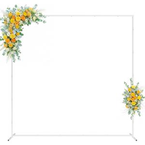 Wedding Arch Backdrop Stand 6.6x6.6 FT Square Wedding Arches for Ceremony White Metal Arch Stand for Wedding Bridal Shower Birthday Party Garden Floral Wedding Arbor Anniversary Event Decor, White 