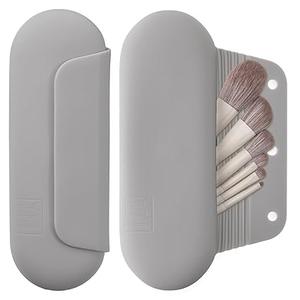 AGIKET Silicone Makeup Brush Holder Travel Cosmetic Bag：Soft Portable Cosmetic Face Brushes Holder with Upgrade Anti-Fall Out Magnetic Closure, Large Travel Makeup Brush Case - Gray
