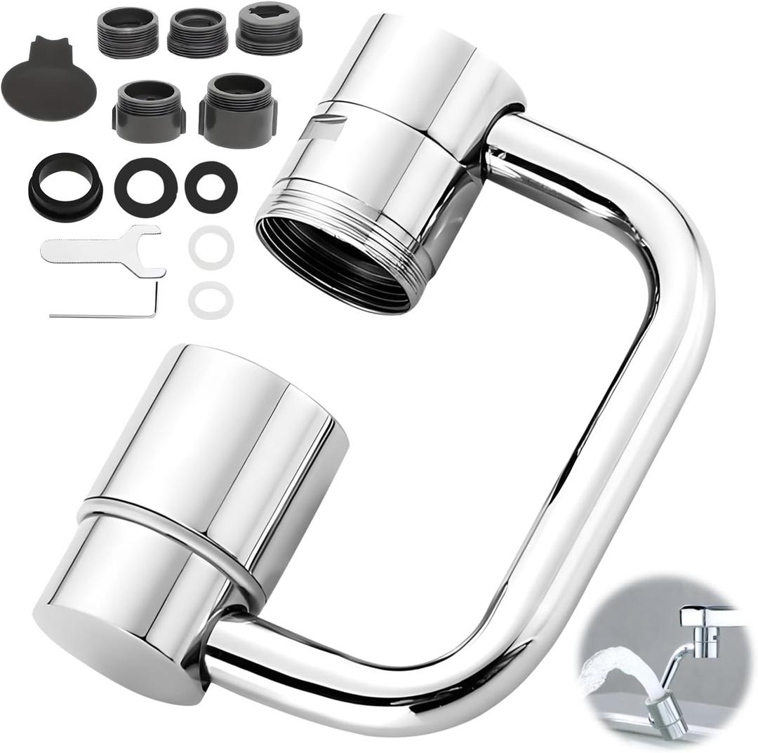 Rotatable Faucet Aerator Extension,1080 Swivel Faucet Extender,Universal Sink Faucet, 2 Mode Splash Filter with Adjustable Robotic Arm,Fits 15/16 & 55/64 Threads for Kitchen/Bathroom