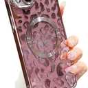 ZONRW for iPhone 15 Case Magnetic,Soft Cute Luxury Leopard Cheetah Pattern Plating Glitter Bling Phone Case Compatible with MagSafe Clear Shockproof Back Cover for Women Girl 6.1",Pink