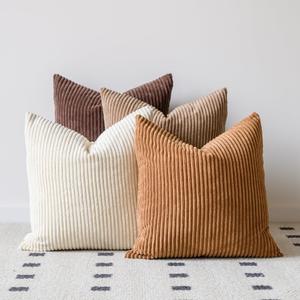 LANANAS Neutral Couch Throw Pillow Covers 18x18 Inch Set of 4 Decorative Farmhouse Boho Throw Pillows for Living Room, Couch, Bed, Sofa Soft Corduroy Accent Home Decor (Neutral Brown, 18x18 Inch) (Neutral Cream-chocolate)