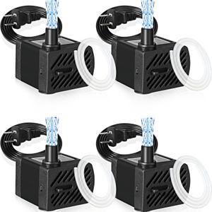 Lounsweer 4 Set 50 GPH 3W Mini Submersible Water Pump Quiet Submersible Fountain Mini Aquarium Pump with 3.3 ft Tube for Fish Tank, Aquariums, Pond, Pets Fountain Hydroponics