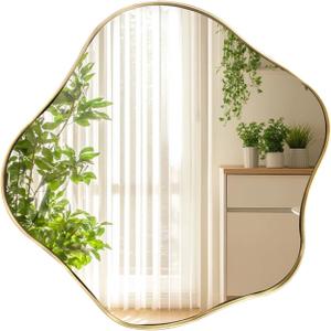 Gold Irregular Mirror, 16" Asymmetrical Shaped Mirror, Wavy Round Mirrors Decorative, Modern Scalloped Mirrors for Living Room Bathroom Bedroom Hallway Entryway Fireplace