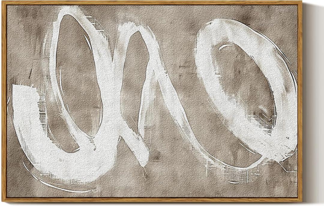 ARPEOTCY Large Framed Canvas Wall Art, 24x36 Inch, Modern Minimalist Abstract Art Prints, Contemporary Neutral Decor for Living Dining Room Hallway Bedroom Fireplace, Sandstone Textured Decor (36L" x 24W", white gestures)