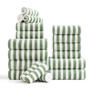 18-Piece Microfiber Bath Towels Set - 6 Bath Sheet, 6 Hand Towels, 6 Washcloths, Soft, Highly Absorbent Bathroom Towel, Quick Dry & Less Lint Shower towel for Bathroom, Hotel, Spa, Dorm-Light Green