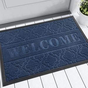 Yimobra Welcome Mat Outdoor Indoor, All-Season Waterproof Front Door Mat Outside Entrance, All-Weather Heavy Duty Non-Slip Doormat, Low Profile Porch Patio Entrance Mats, 29.5x17, Blue