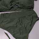 Pink Queen Women's Remove Strap High Waist Bikini Set Army Green, Medium