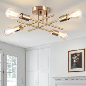 Sputnik Chandeliers, Modern Semi Flush Mount Ceiling Light with E26 Base, Mid Century Industrial Kitchen Farmhouse Light Fixtures for Bedroom Living Room (Brass, Ceiling 4 Lights)