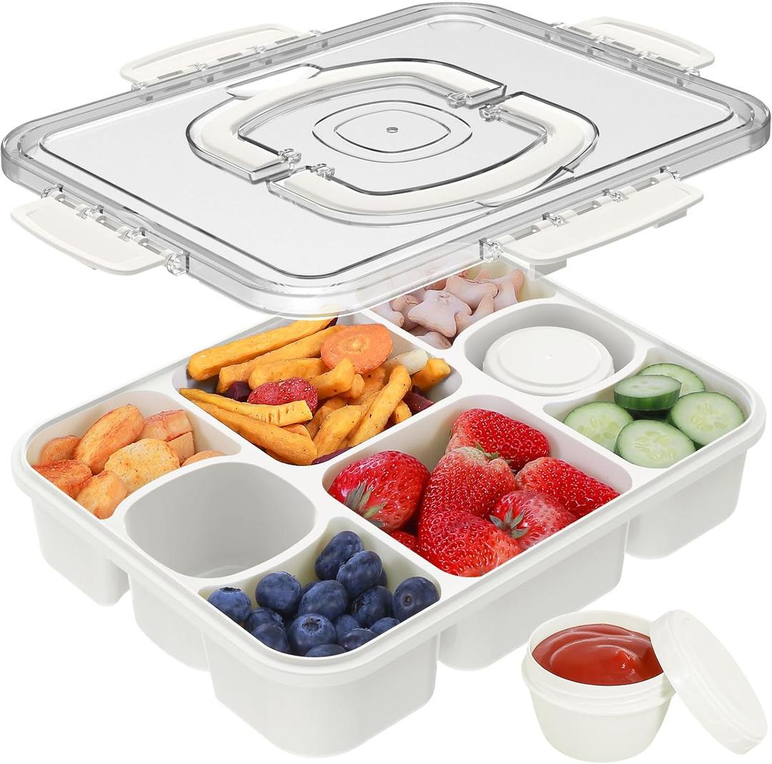 2 x Caperci Snackle Box Container With 2 Sauce Cup & Handle, 8 Compartment, 12.2 x 9.45 x 2.36 inches