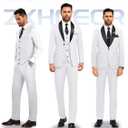 Men's 3 Piece Slim Fit Suit One Button Shawl Lapel Jacket Vest Pants Tuxedo Set with Bow Tie Pocket Square (White, XS)