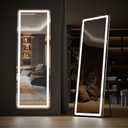 Full Length Mirror with LED Lights, 60"x16"Floor Mirror with Dimming & 3 Color Lighting, Free Standing Floor Mirrors, Lighted Full Body Mirrors for Bedroom, Dressing Room, Cloakroom