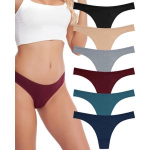 ANZERMIX Women's Breathable Cotton Thong Panties Pack of 6 (Large)
