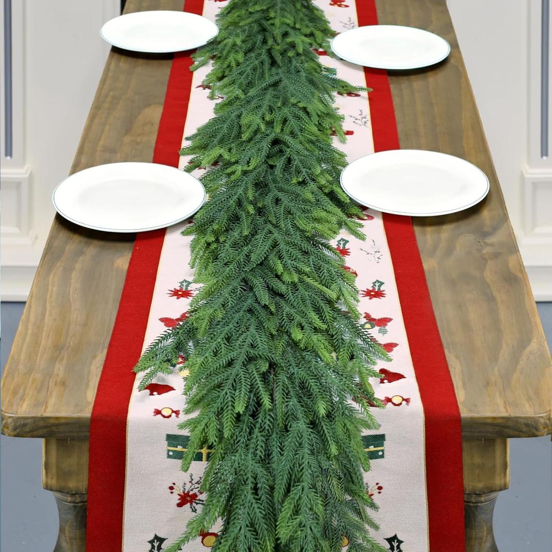Christmas Cedar Garland for Staircase Real Touch Droopy Bendable Lifelike Faux Xmas Garlands for Decoration Christmas Green Pine Mantle Garland Thanksgiving Table Decorations Outdoor Indoor (60 INCH)