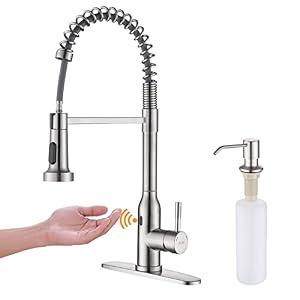 Touchless Kitchen Faucet, KEER Smart Motion Sensor Hands Free Single Handle Spring Kitchen Sink Faucet with Pull Down Sprayer, Brushed Nickel