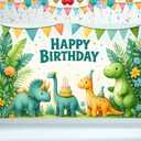 Dinosaur Birthday Decorations Banner 71x43 Inch, Large Dinosaur Birthday Party Backdrop, Happy Birthday Photo Booth Background for Kids Boys Girls Indoor Outdoor (MulticolorB73)