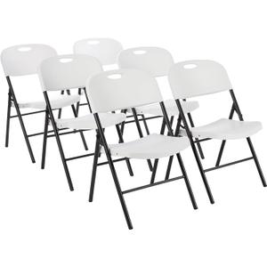 Sturdy Foldable Plastic Chair, Portable, 350-Pound Capacity, White, 6-Pack