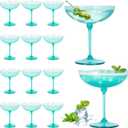 LemonRoad 12 Pcs Detachable Martini Glasses 9oz Disposable Plastic Coupe Cocktail Dessert Glassware Set for Champagne Wine Wedding Birthday Holiday Party Supplies (Light Green)