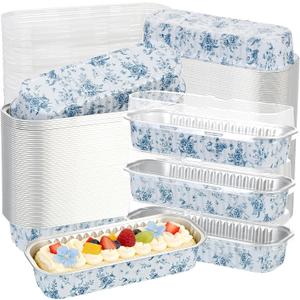 100Pcs Mini Loaf Pans with Lids,6.8oz Rectangular Aluminum Foil Baking Pans Disposable Mini Cake Pans,Chinoiserie