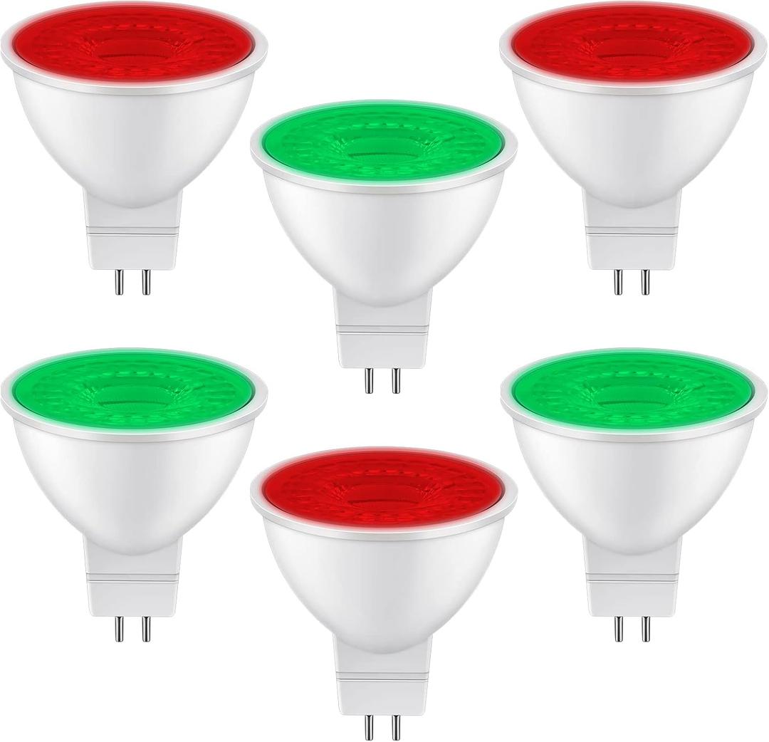 6 Pieces Christmas MR16 LED Bulb 12V 6W Light Bulbs for Christmas Holiday Party Decoration Outdoor Landscape Lighting Party(Red, Green)