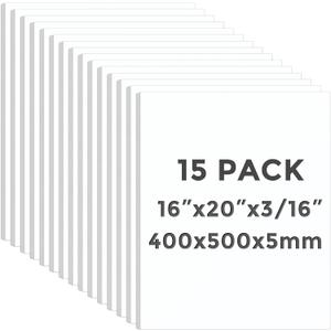CREGEAR CreGear Foam Board 16 x 20 x 3/16", 15 Pack White Poster Board Lightweight Signboard Foamboard for Crafts, Framing, Art, Display, Presentation