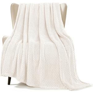 Whale Flotilla Extra Large Fuzzy Fleece Throw Blanket for Couch, 50x70 Inch Fluffy Warm Soft Jacquard Blankets for All Season, Lightweight and Cozy, Ivory