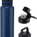 OLDLEY 40 oz Insulated Water Bottle With Straw, Stainless Steel Sports Water Cup Flask with 3 Lids(Straw, Spout and Handle Lid) Double Walled Travel Thermal Canteen Mug,Navy Blue