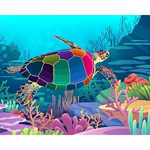 Tookeen Paint by Numbers Kits for Kids - DIY Painting Craft Kits - 20x16 Inch Acrylic Oil Painting Set On Canvas for Childrens & Beginners, Colorful Sea Turtle