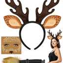 U-Goforst Deer Costume Adult Women, Deer Antlers Headband Tail Face Sticker, Reindeer Antlers, Halloween Deer Ears Reindeer Costume Accessories