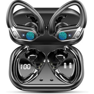 Wireless Earbuds, 2026 Bluetooth 5.4 Headphones Sport, Bluetooth Earbuds with ENC Noise Canceling Mic, 50H Stereo Wireless Headphones IP7 Waterproof with Earhooks, Dual LED Display for Workout/Running