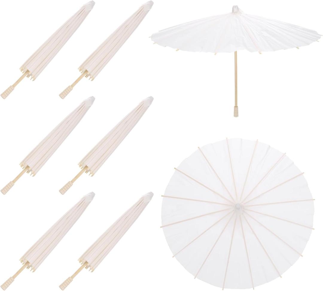 MECCANIXITY 6 Pcs Paper Umbrellas ,16" Paper Parasol Umbrella DIY Oiled Paper Painting Umbrellas for Photography Props Craft Party Wedding Decoration, White
